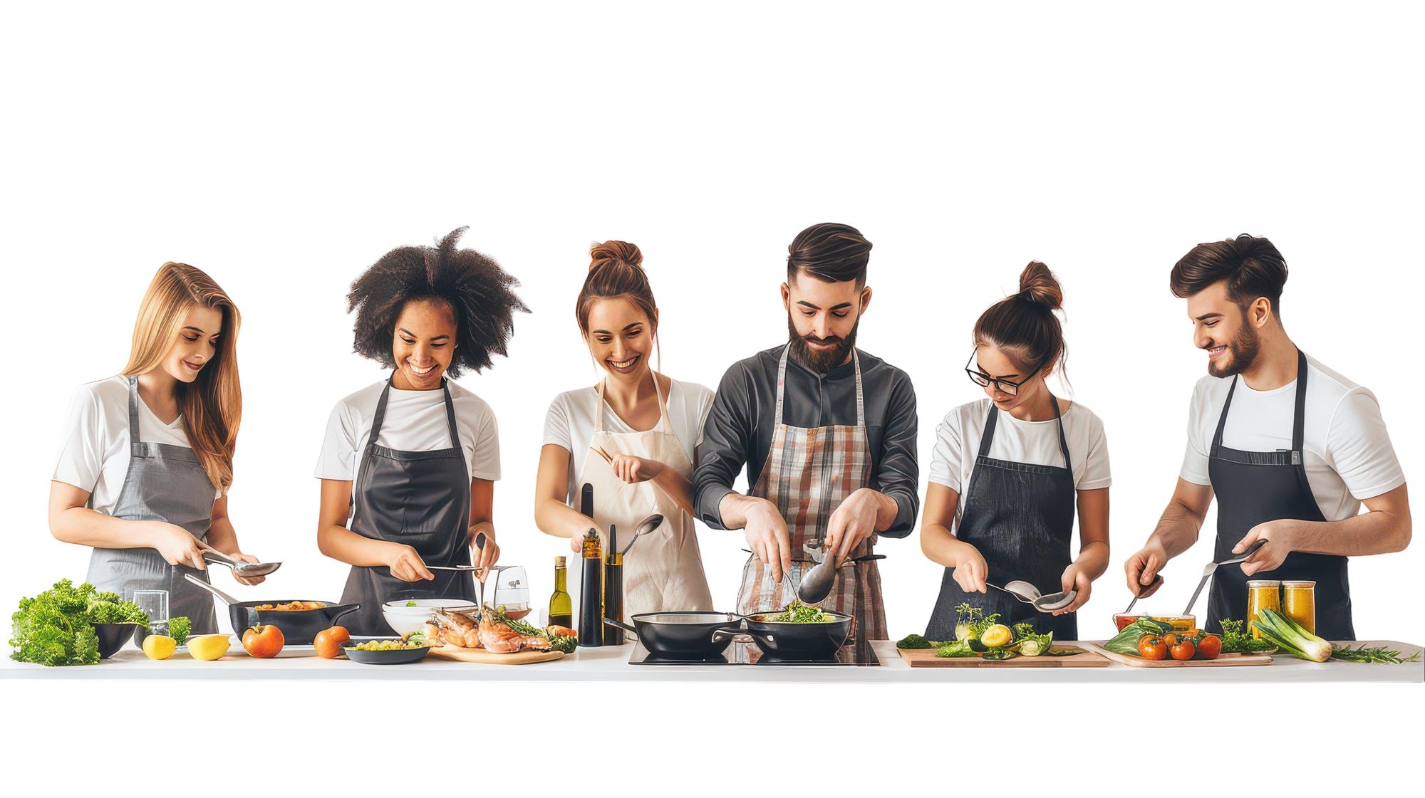 Students cooking together in class